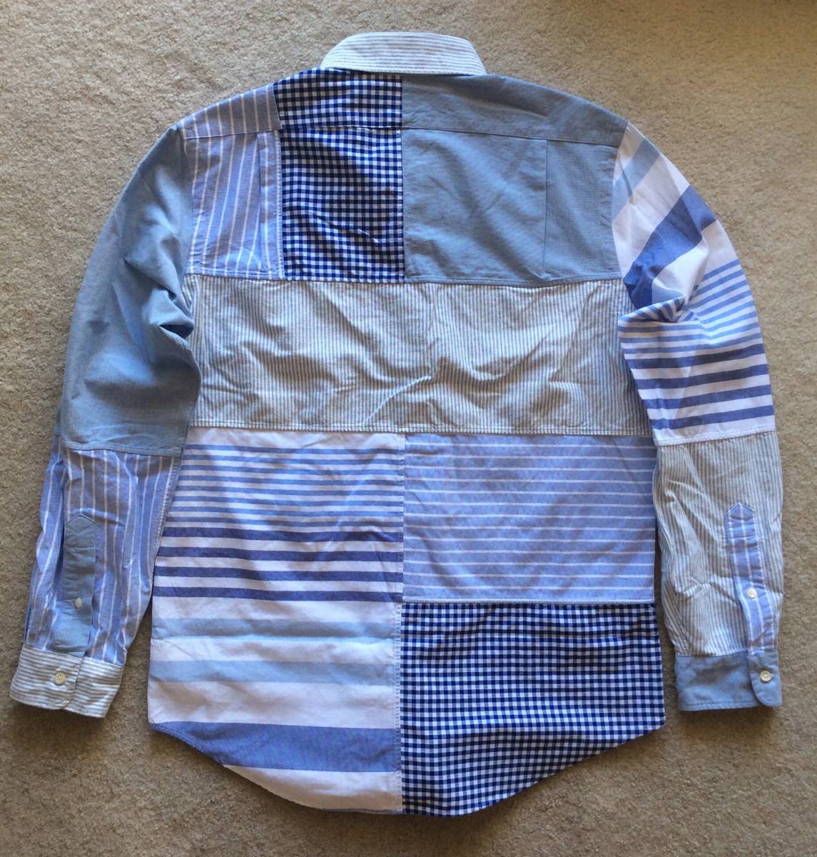 即決POLO Ralph Laurenポロ・ラルフローレン新品メンズL♪青白ストライプチェックパッチワークデザインシャツ_後ろの平置き