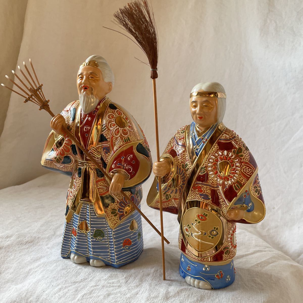メーカー公式 九谷焼 八幡窯 高砂人形 爺婆置物 夫婦円満 縁起物 骨董