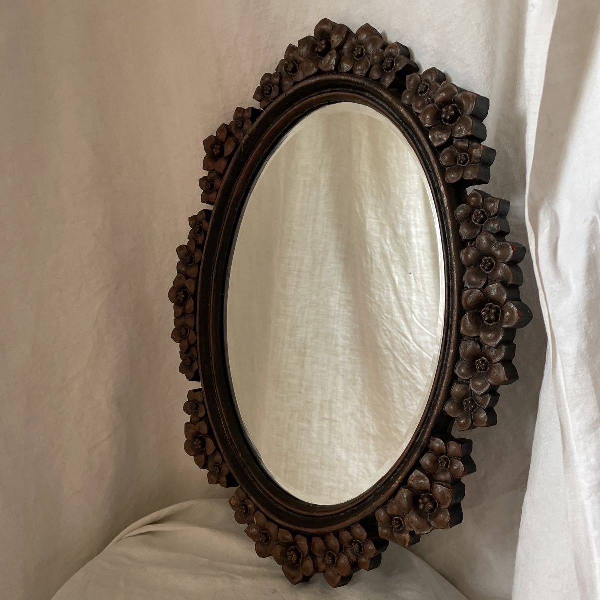 ヤフオク! - ヴィンテージ 木彫り レトロ 壁掛け鏡 ウォールミラー 鏡