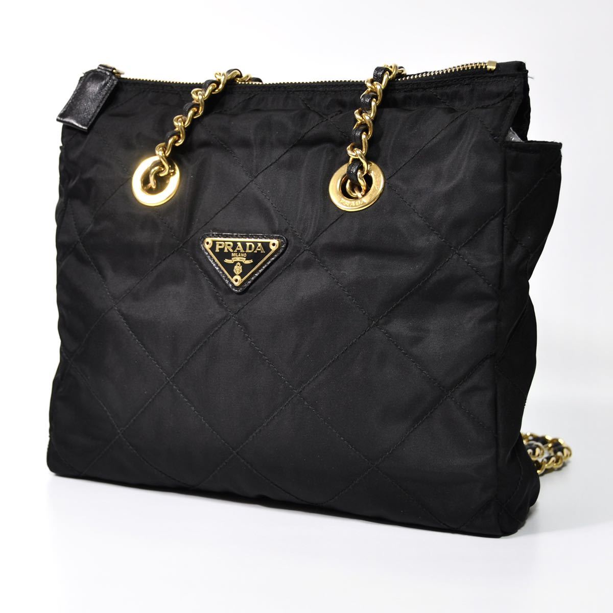 1円〜 美品 PRADA プラダ テスート ナイロン キルティング チェーン