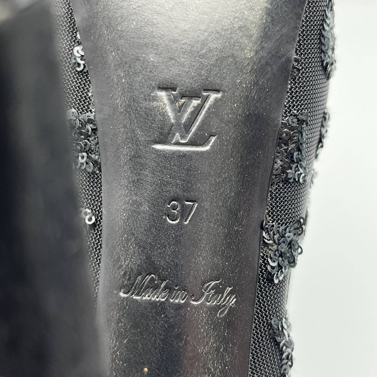ルイ ヴィトン スパンコール パンプス サイズ37 約23.5cm オープントゥ メッシュ ハイヒール ピンヒール ロゴ ブラック 靴 LOUIS VUITTON ルイ ヴィトン スパンコール パンプス サイズ37 約23.5cm オープントゥ メッシュ ハイヒール ピンヒール ロゴ ブラック 靴 LOUIS VUITTON
