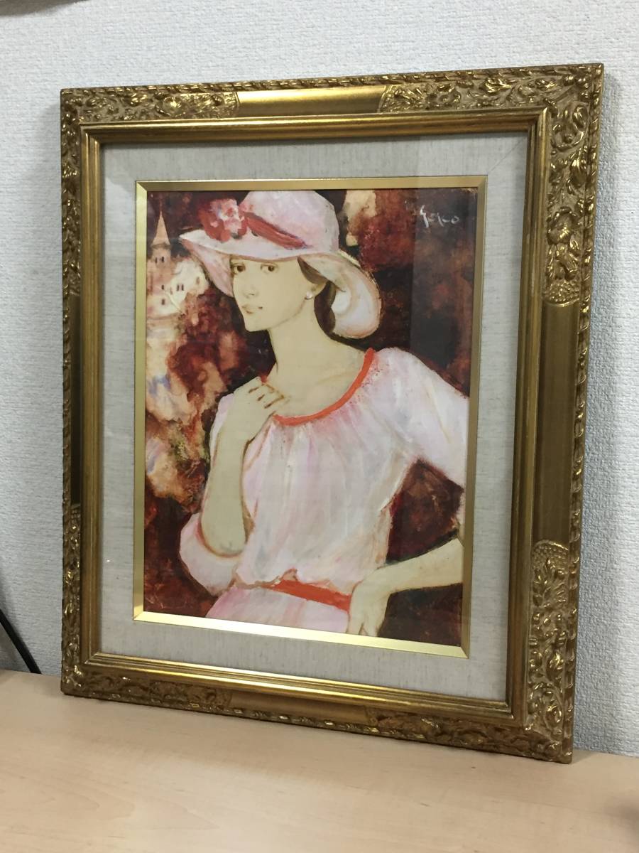 真作保証 中島裕子 「帽子の女」油彩 金色装飾額 東洋のカシニョールと呼ばれる-
