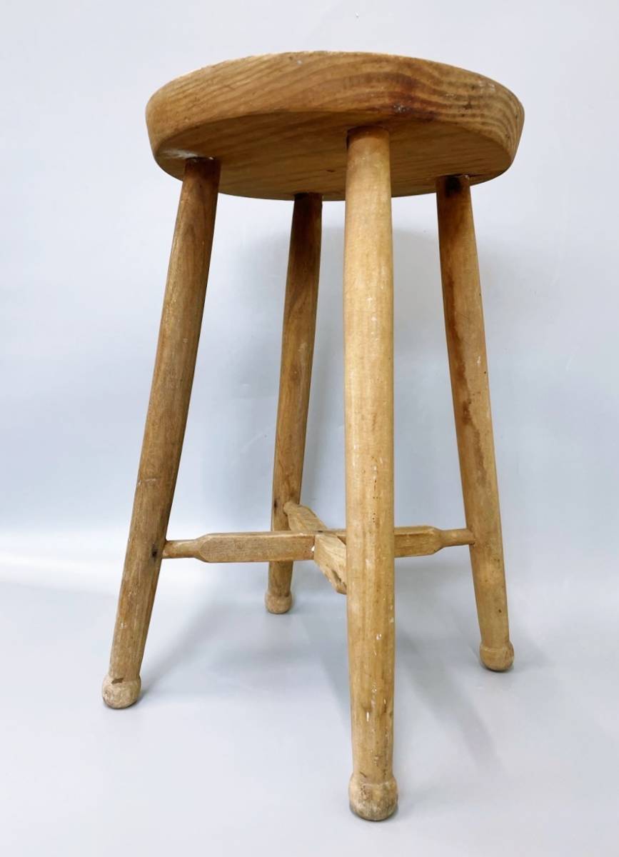 木製丸椅子 イス 木製 スツール 丸椅子 古道具 古家具 和家具 レトロ 花台 置台 インテリア リメイク_画像2