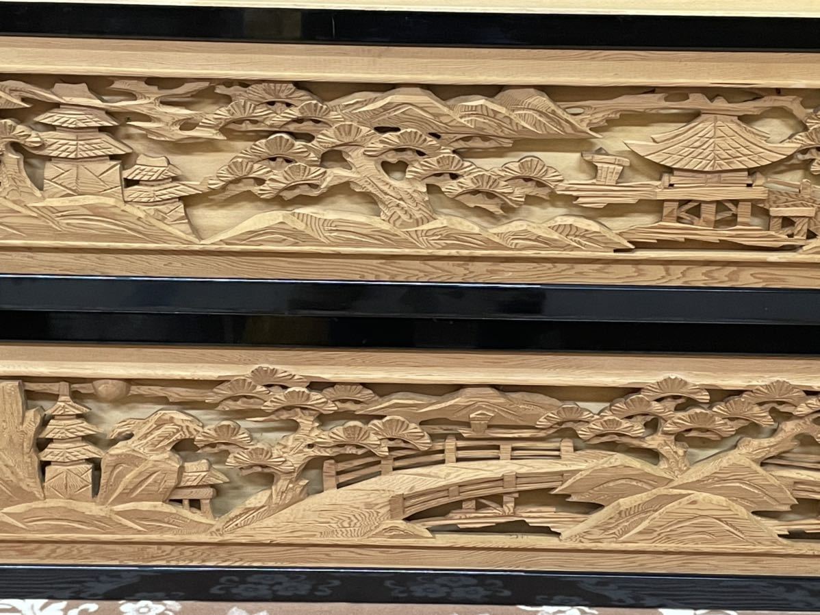 奈良発 欄間 一対 2枚 建具 灯篭 松 橋 彫刻 木彫 透かし彫り 和家具 古民家 木製 インテリア 美術 直接引き取り可能の画像7