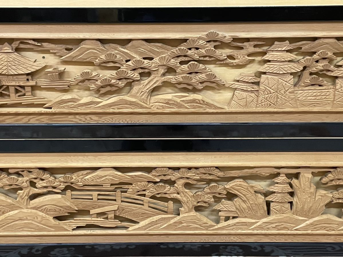 奈良発 欄間 一対 2枚 建具 灯篭 松 橋 彫刻 木彫 透かし彫り 和家具 古民家 木製 インテリア 美術 直接引き取り可能の画像3