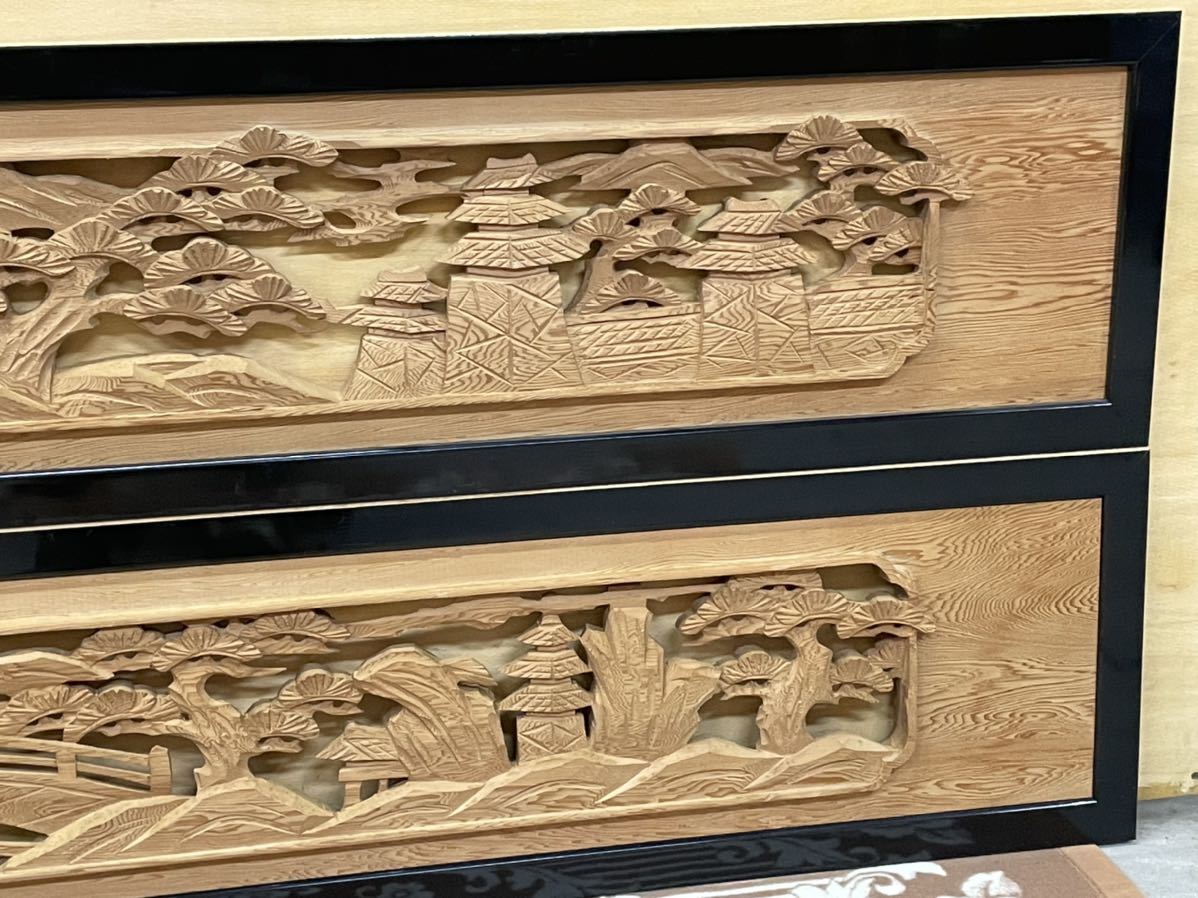 奈良発 欄間 一対 2枚 建具 灯篭 松 橋 彫刻 木彫 透かし彫り 和家具 古民家 木製 インテリア 美術 直接引き取り可能の画像4