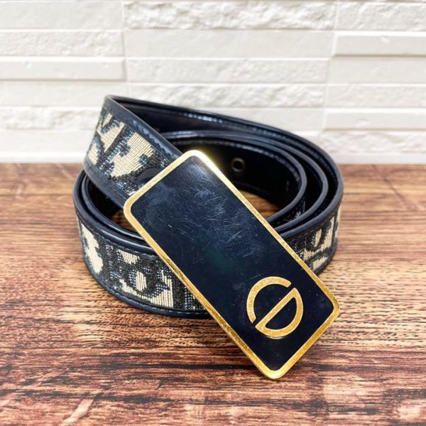 Dior ディオール トロッター 柄 レザー ベルト ゴールド金具 バックル