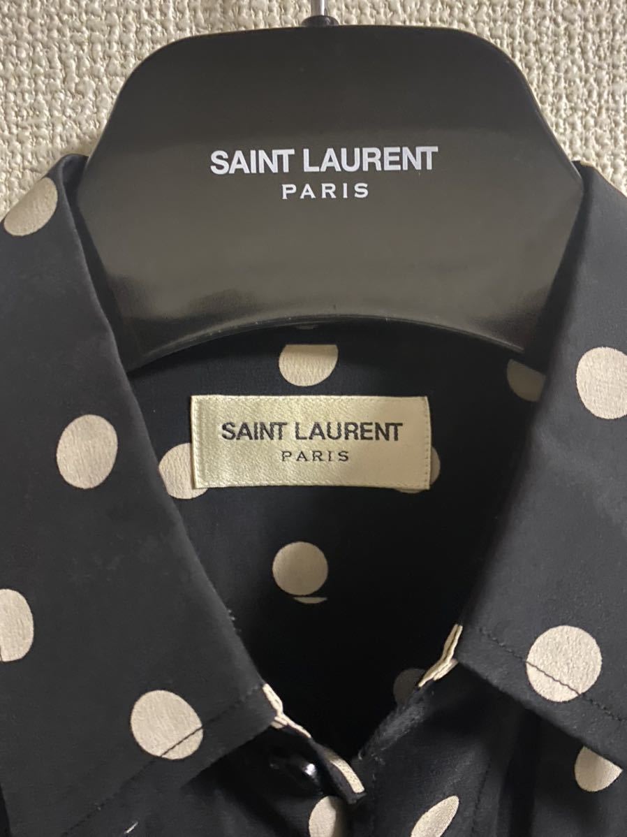15AW名作 saint laurent paris シルク100 ポルカドットシャツ サンローランパリ エディスリマン