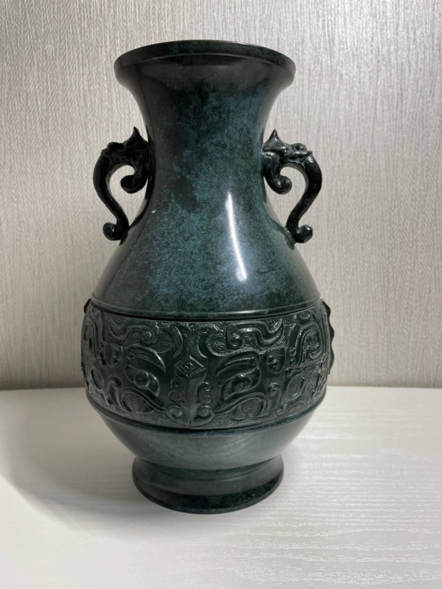 ヤフオク! - 高岡銅器 剛章 刻印 銅製 鋳銅 双耳 花瓶 花器 壺 花...
