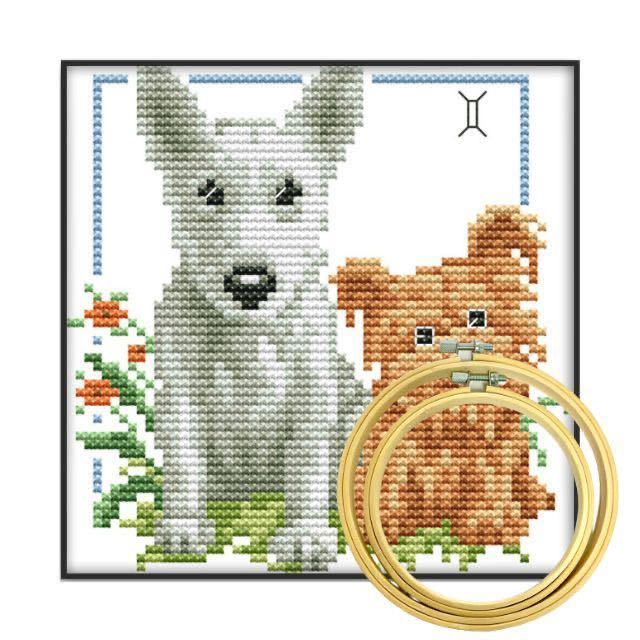 ★クロスステッチ|スターターキット|犬柄|刺繍枠付|刺繍糸付★ 簡単/初心者/手芸/ハンドメイド/刺繍専用布 [匿名配送 毎日発送]_画像1