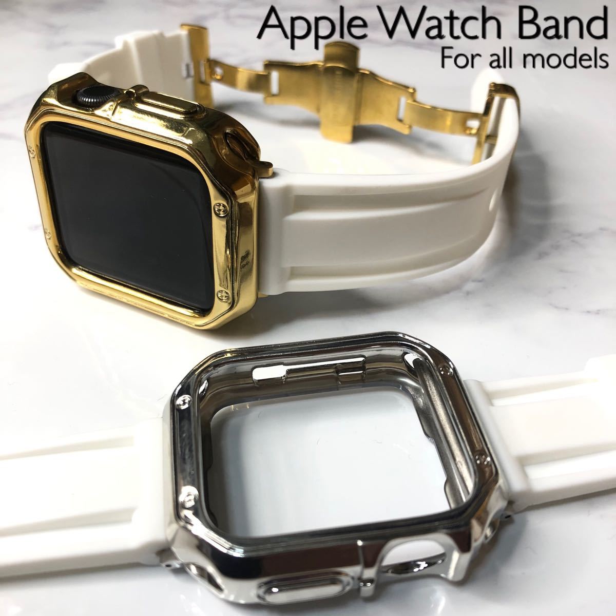 Sホワイト2nd★アップルウォッチバンド ラバーベルト Apple Watch