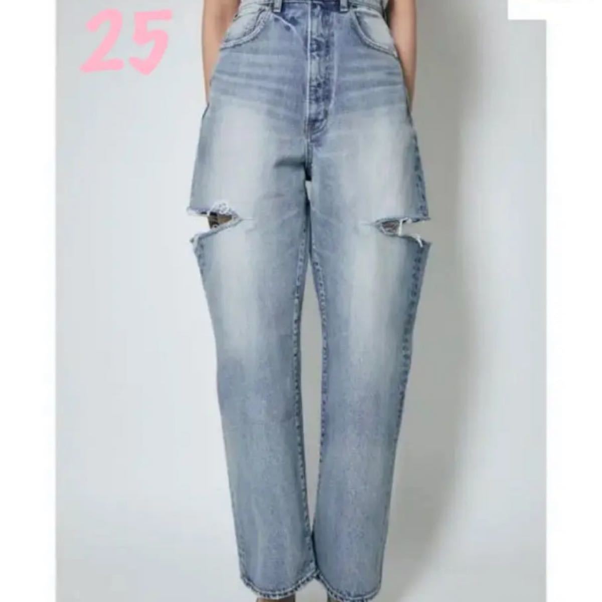 25 MOUSSY THIGH SLIT LOOSE STRAIGHT サイドカットデニム 25 MOUSSY THIGH SLIT LOOSE STRAIGHT サイドカットデニム