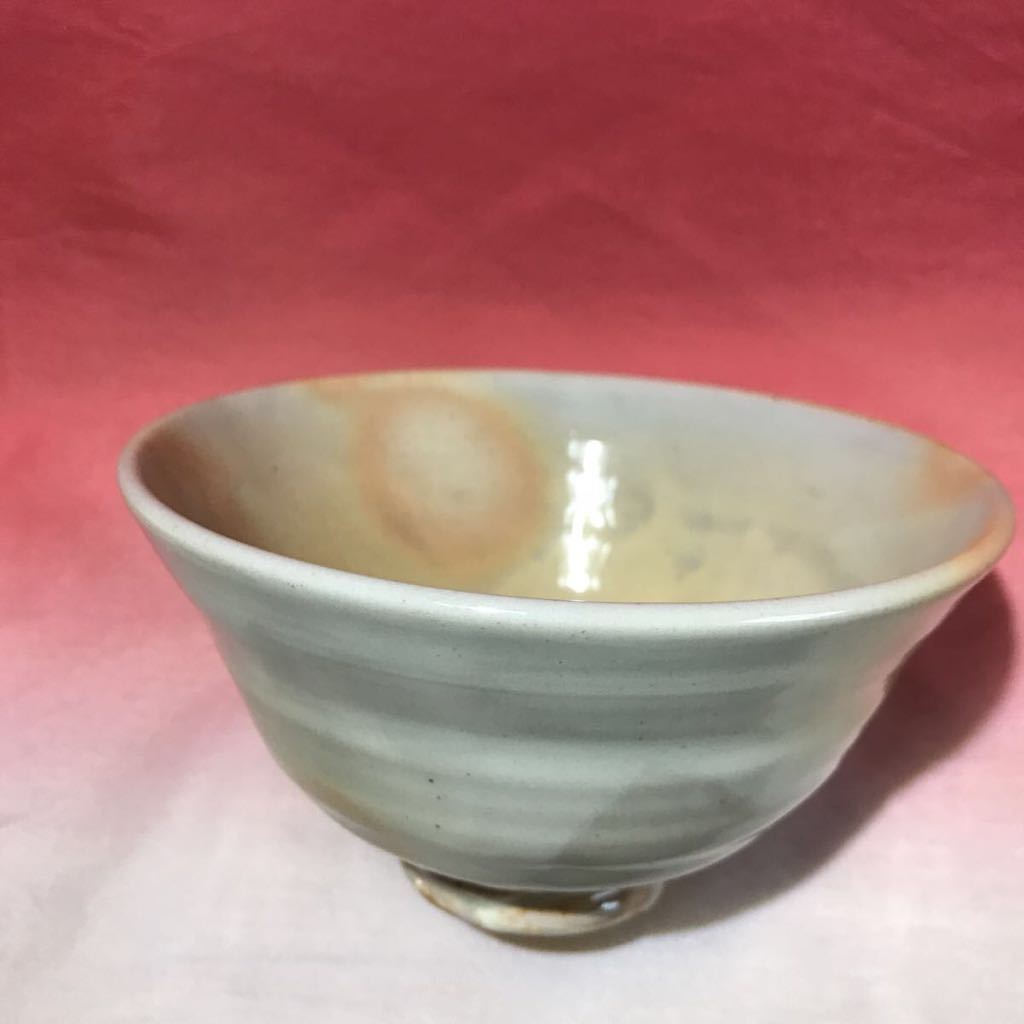 抹茶茶碗　京焼萩釉　上田義山作銘　共箱/共袋/共布　茶道具 未使用品　口径14cm 高さ8cm_画像1