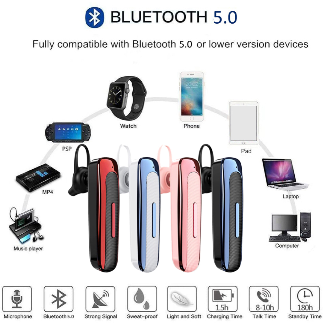 Bluetooth　イヤホン　ワイヤレスイヤホン 耳掛け型　イヤフォン イヤホンマイク 片耳　USB 充電 高音質 超軽量　テレワーク　レッド_画像2