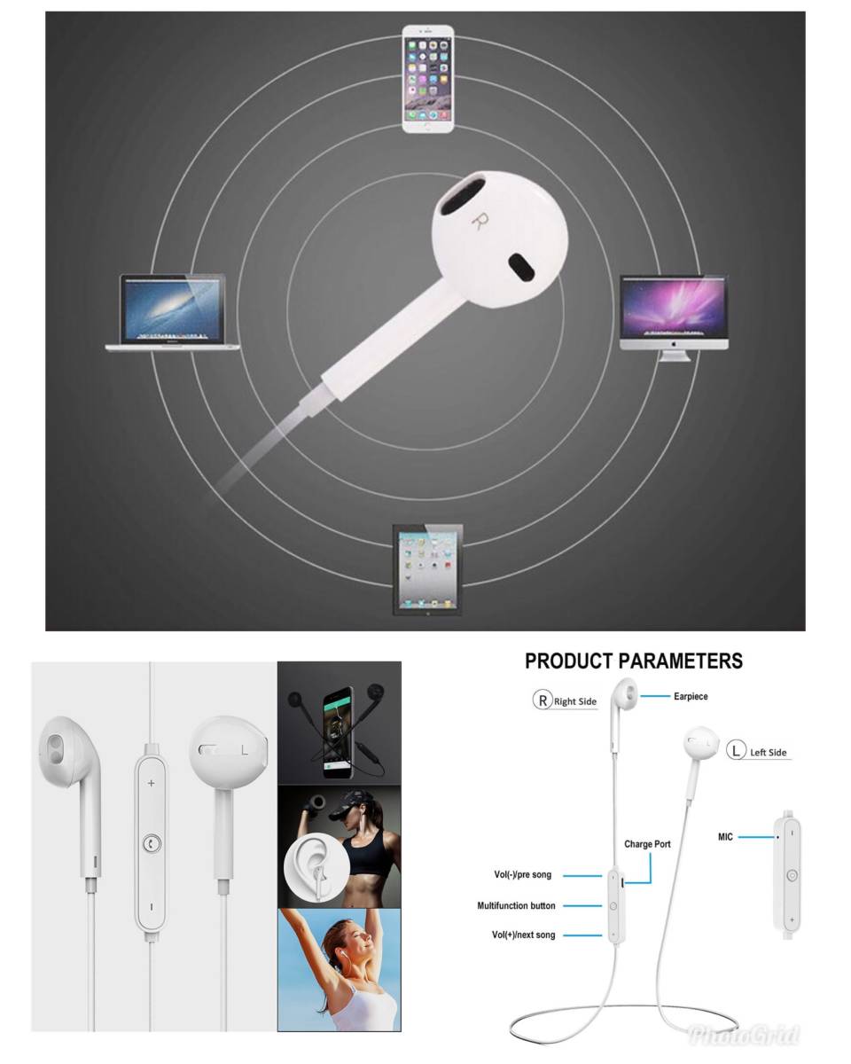 Bluetooth イヤホン ワイヤレスイヤホン iPhone アンドロイド 対応 ブルートゥース イヤフォン イヤホンマイク 両耳 USB 丸型　ホワイト_画像3