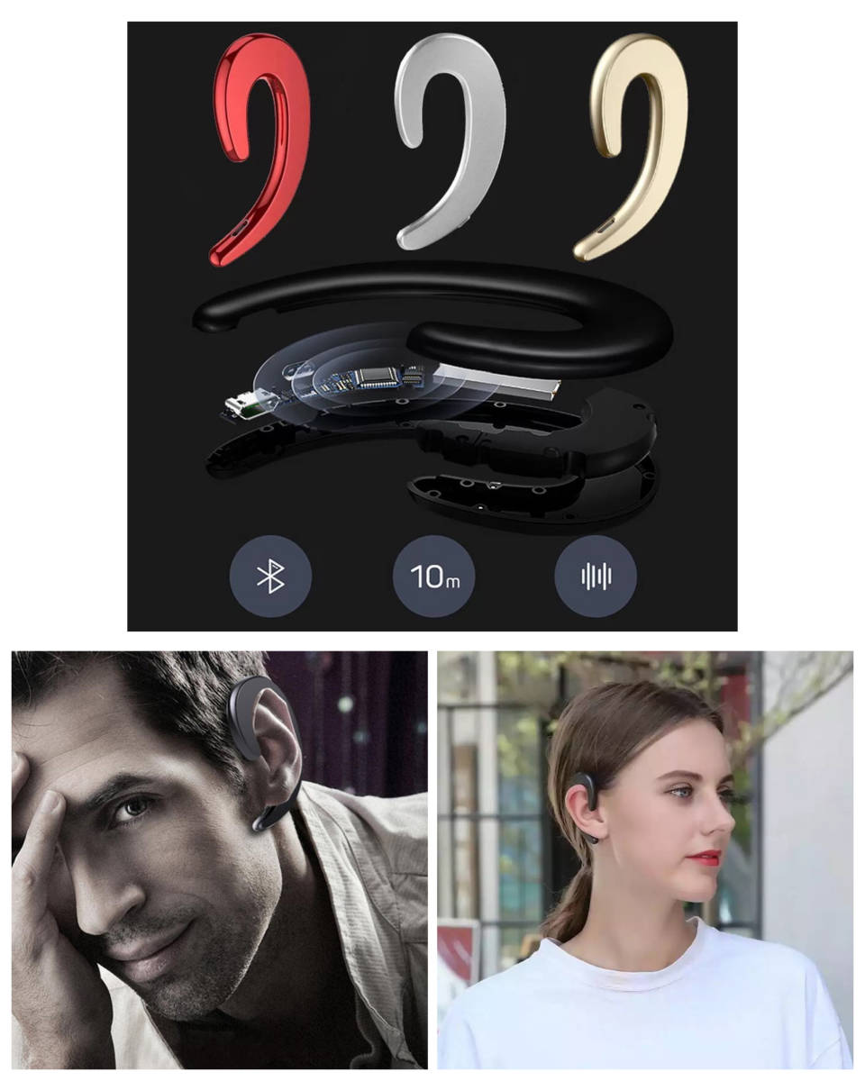 Bluetooth　イヤホン　ワイヤレスイヤホン 耳掛け型　イヤフォン イヤホンマイク 片耳　USB 充電 高音質 超軽量　テレワーク　レッド_画像2