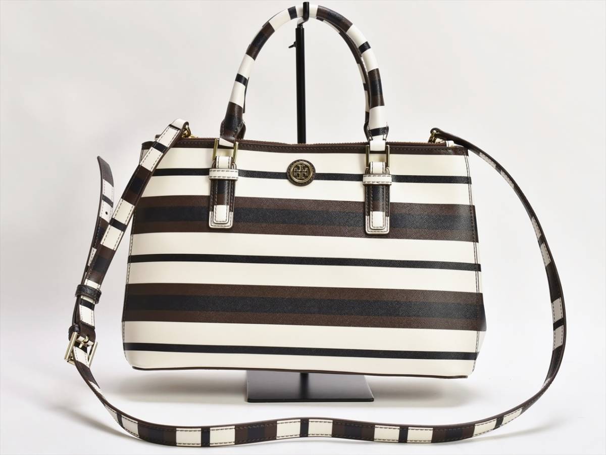 トリーバーチ TORY BURCH トートバッグ 白 黒 ダークブラウン ボーダー