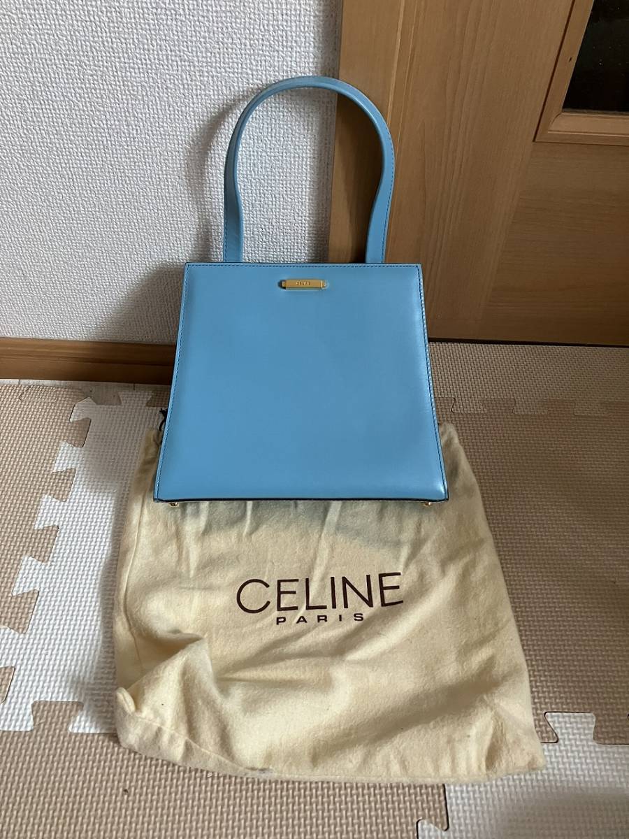 1円 希少 レア 美品 CELINE セリーヌ 鞄 カバン バッグ ハンド ショルダー トート ショッパー付き 中古 現状品 レディース 水色系 _画像1