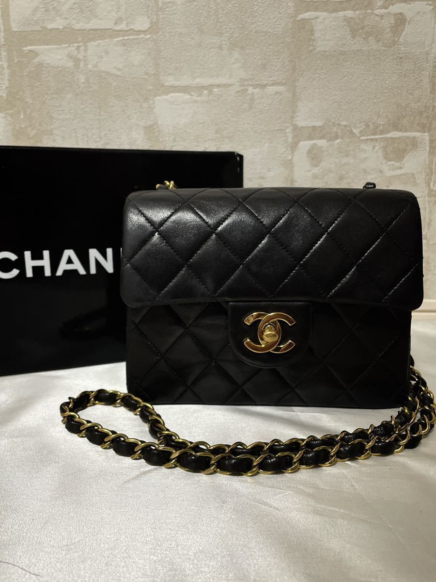 美品！CHANEL シャネル ミニマトラッセ チェーンショルダーバッグ ラムスキン ターンロック ブラック 黒の画像1