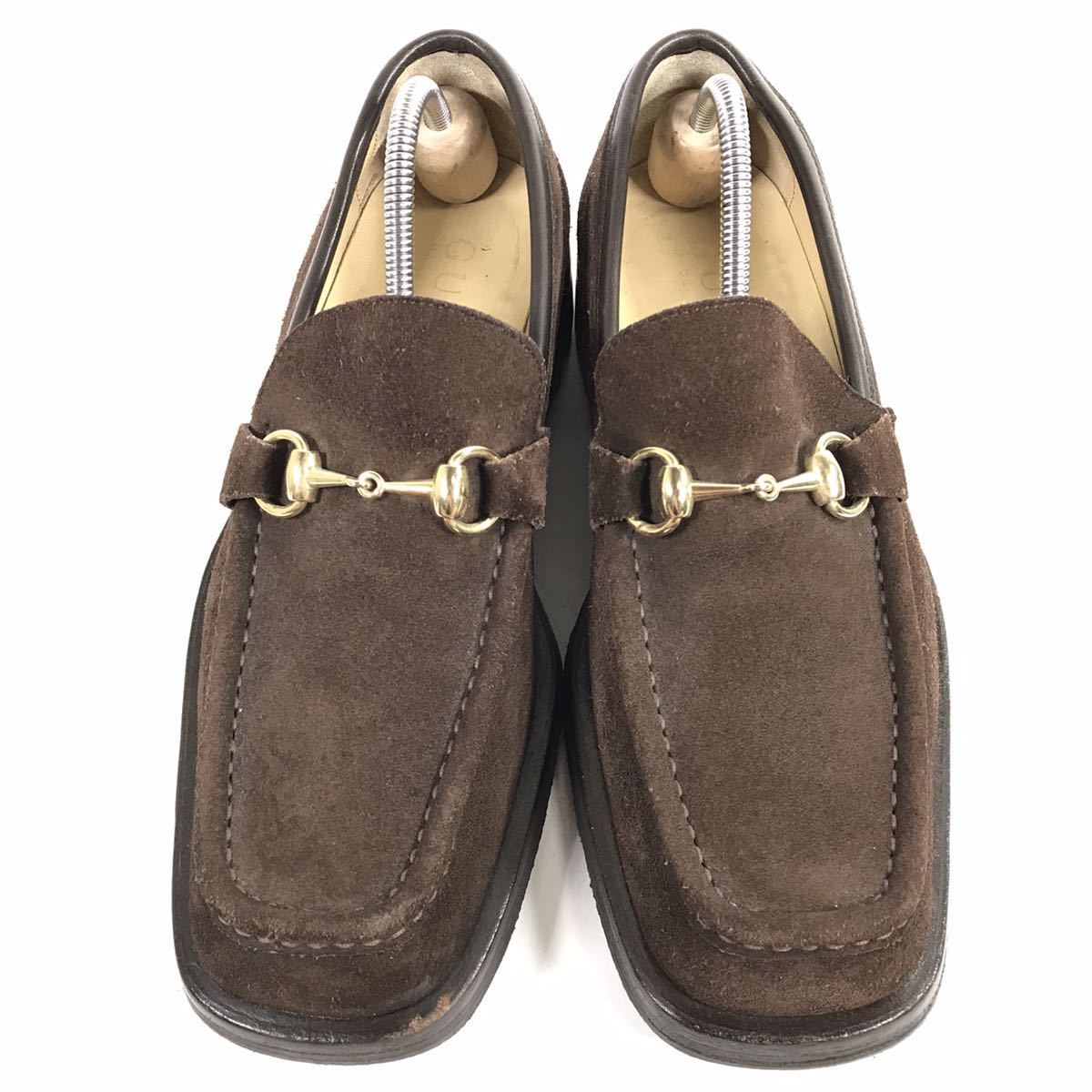 グッチ】本物 GUCCI 靴 26.5cm 茶 ホースビット ビットローファー