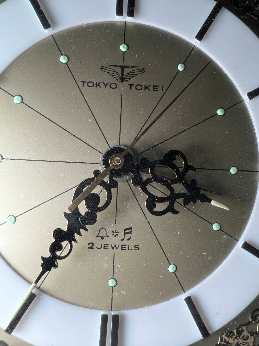 [即決]■東京時計 TOKYO TOKEI 目覚ましオルゴール置時計 ゼンマイ式機械式時計 古時計 アンティーク古民具 インテリアオブジェ 2Jewels_画像3