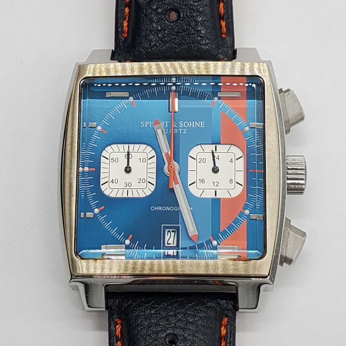 角型クロノグラフ　オマージュ品 新品 POEDAGAR オマージュウォッチ クロノグラフ ステンレスストラップ