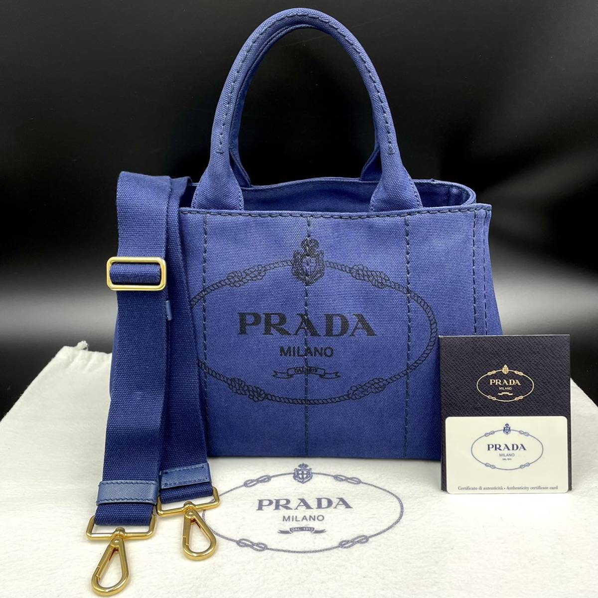 1円 □超美品□ PRADA プラダ カナパ 2way ミニ mini ss ネイビー 紺