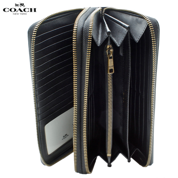 COACH コーチ高級長財布○シグネチャーダブルジップレザー・ブラック COACH コーチ高級長財布○シグネチャーダブルジップレザー・ブラック