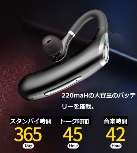 シングルワイヤレスイヤホン　bluetooth5.0　最大4２時間再生 大容量バッテリー 　高音質　ハンズフリー 　IPX7防水　日本語マニュアル_画像1