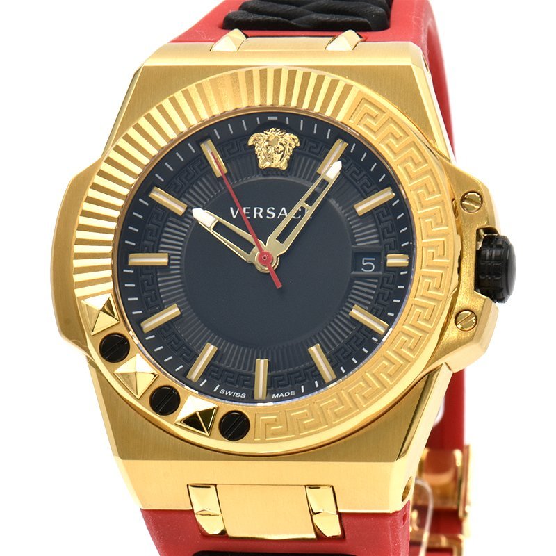 ヴェルサーチ Versace チェーンリアクション VEDY00319 VEDY0919 ゴールド ブラック レッド ラバー メデューサ クオーツ メンズ 腕時計_画像1