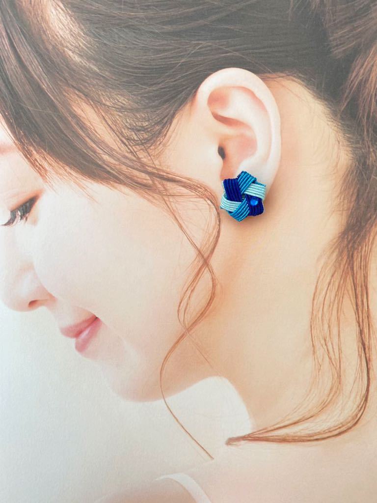 [ hand made handmade ]* mizuhiki skill accessory ** flower .. hexagon earrings / aqua blue blue color *