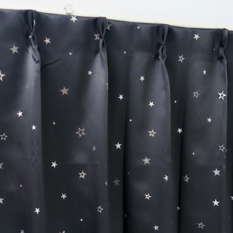 カーテン 4枚セット かわいい 星柄 ブラック 遮光カーテン（遮光1級）幅100cm×丈90cm2枚＋星柄レースカーテン幅100cm×丈88cm2枚_画像3