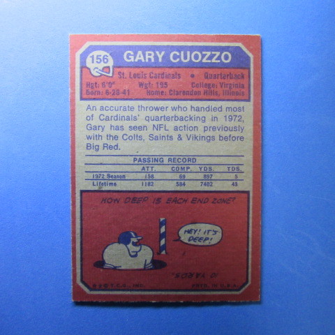 1973 Topps Football #156 Gary Cuozzo_画像2