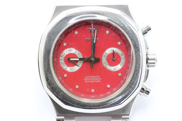 極美品■BUTI ブティ 腕時計 YANICK ヤニック クロノグラフ 自動巻 レッド 赤 9Pダイヤ 1000本限定 ベルトなし 管理1708