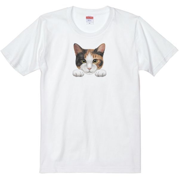 猫の顔・三毛猫/半袖Ｔシャツ/メンズM/白・新品・メール便 送料無料_猫の顔・三毛猫／Ｔシャツ