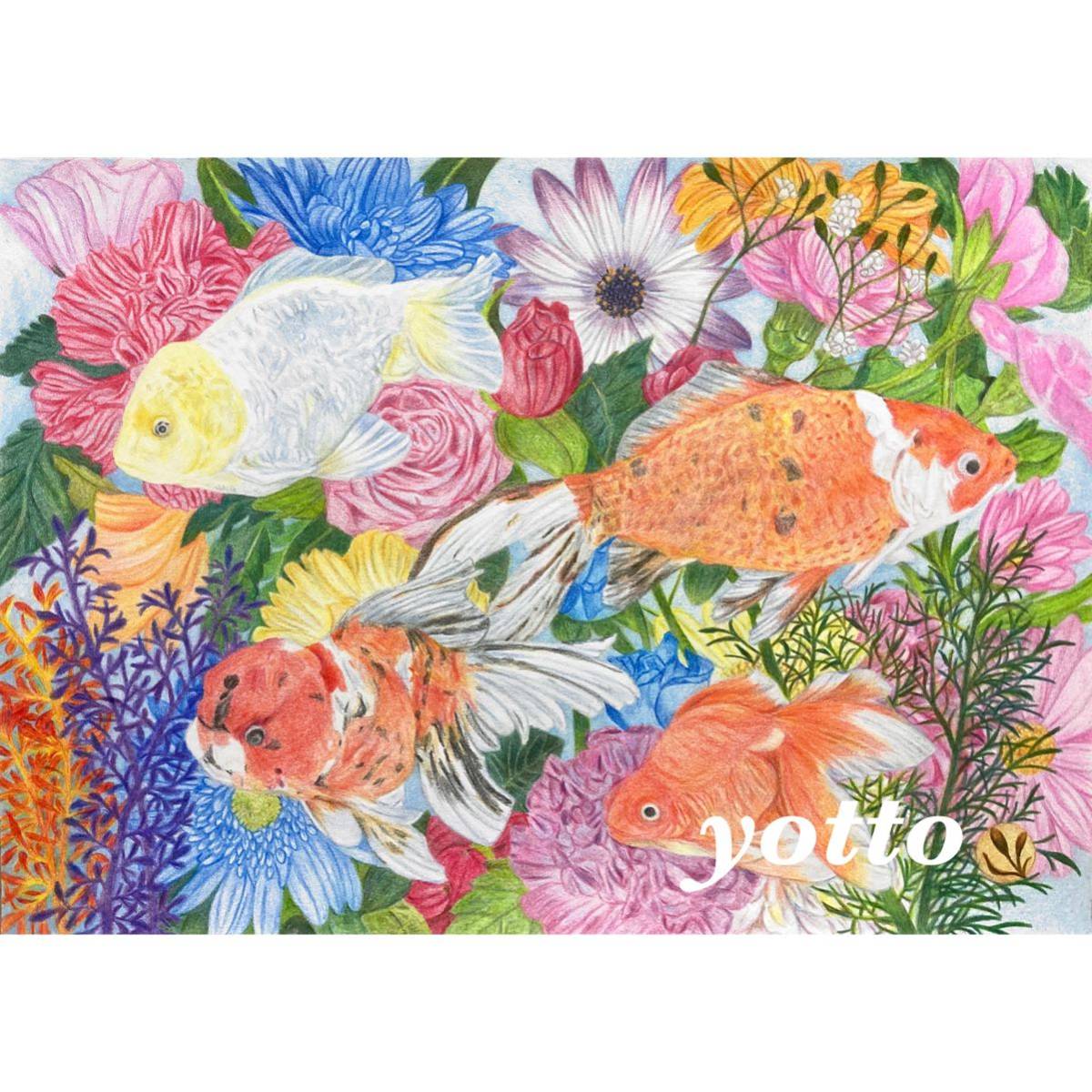  color pencil .[.. goldfish ]A4* amount attaching ** hand ..* original picture * goldfish **yotto*