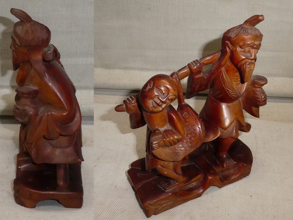 ●木彫り 老人 唐子 釣り 置物 オブジェ 東洋美術 インテリア 時代物 木工 工芸●_画像3