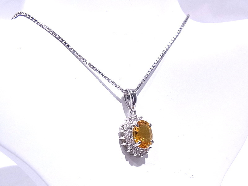 Pt850/900　プラチナ　ネックレス ダイヤ合計0.22ct　ゴールデンサファイア1.61ct 【中古】【程度A】【ノーブランド】_画像2