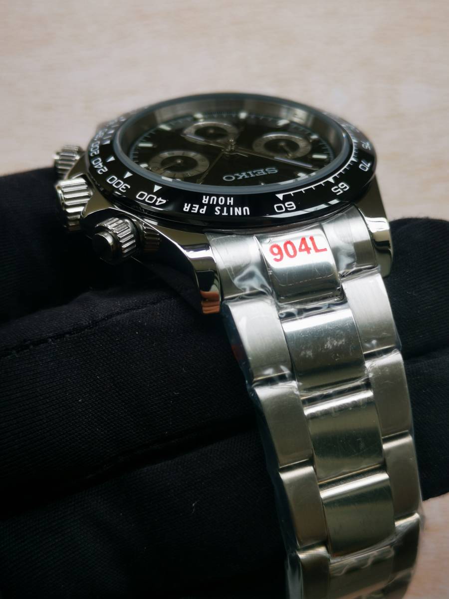 1円～ SEIKO カスタム デイトナ ブラック modセイコー vk63 クォーツ 39mm 腕時計 seikomod メンズウォッチ メンズ腕時計 クロノグラフ_画像5