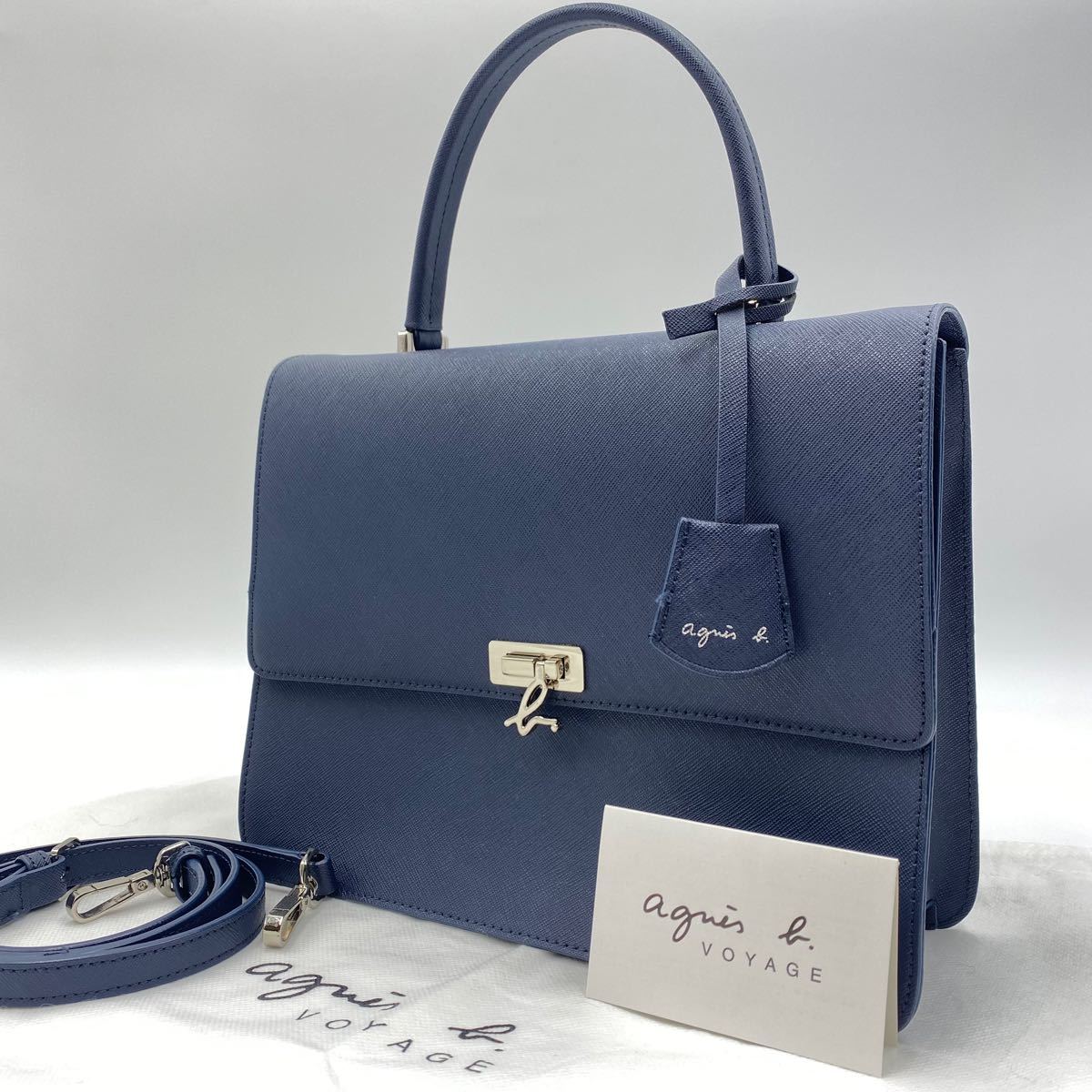 4個まで郵便OK 【極美品】Agnes b 2way ハンドバッグ レザー ロゴ金具