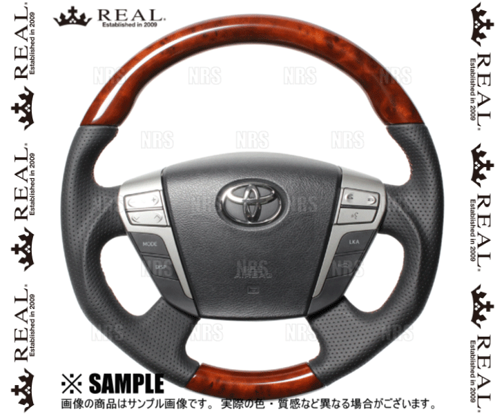 REAL レアル オリジナル (ミディアムブラウンウッド/ブラウンユーロステッチ) アルファード ANH20W/ANH25W/GGH20W/GGH25W (H20-BRW-BRステアリング、ハンドル本体