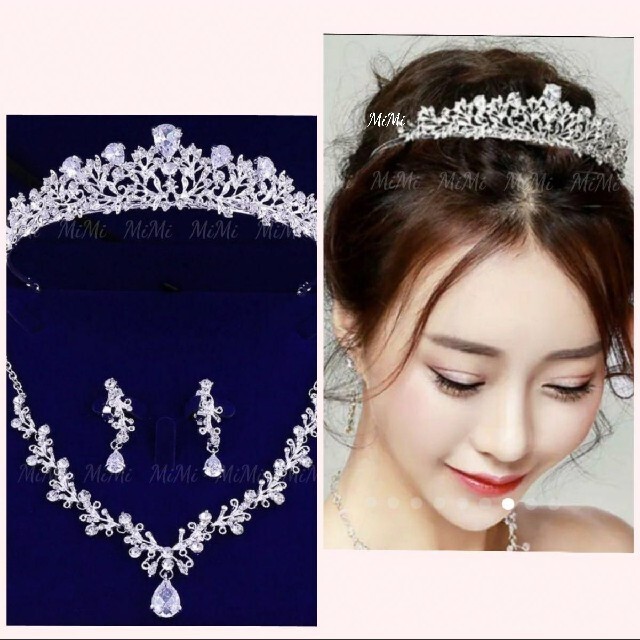 3 point set earrings / earrings * necklace * Tiara wedding Cubic Zirconia wedding wedding accessory bride 