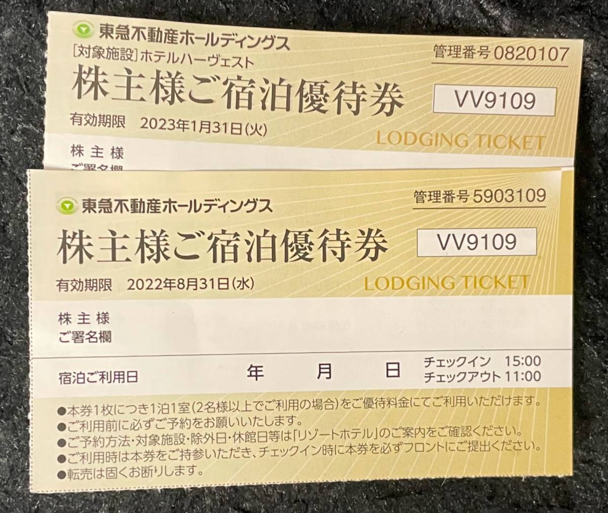 東急不動産 株主優待券 リゾートホテル ホテルハーヴェスト 宿泊割引券2枚セット　2023/1/31　2022/8/31　数量2_画像1