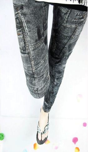 i regular pocket pattern Denim manner leggings gray 