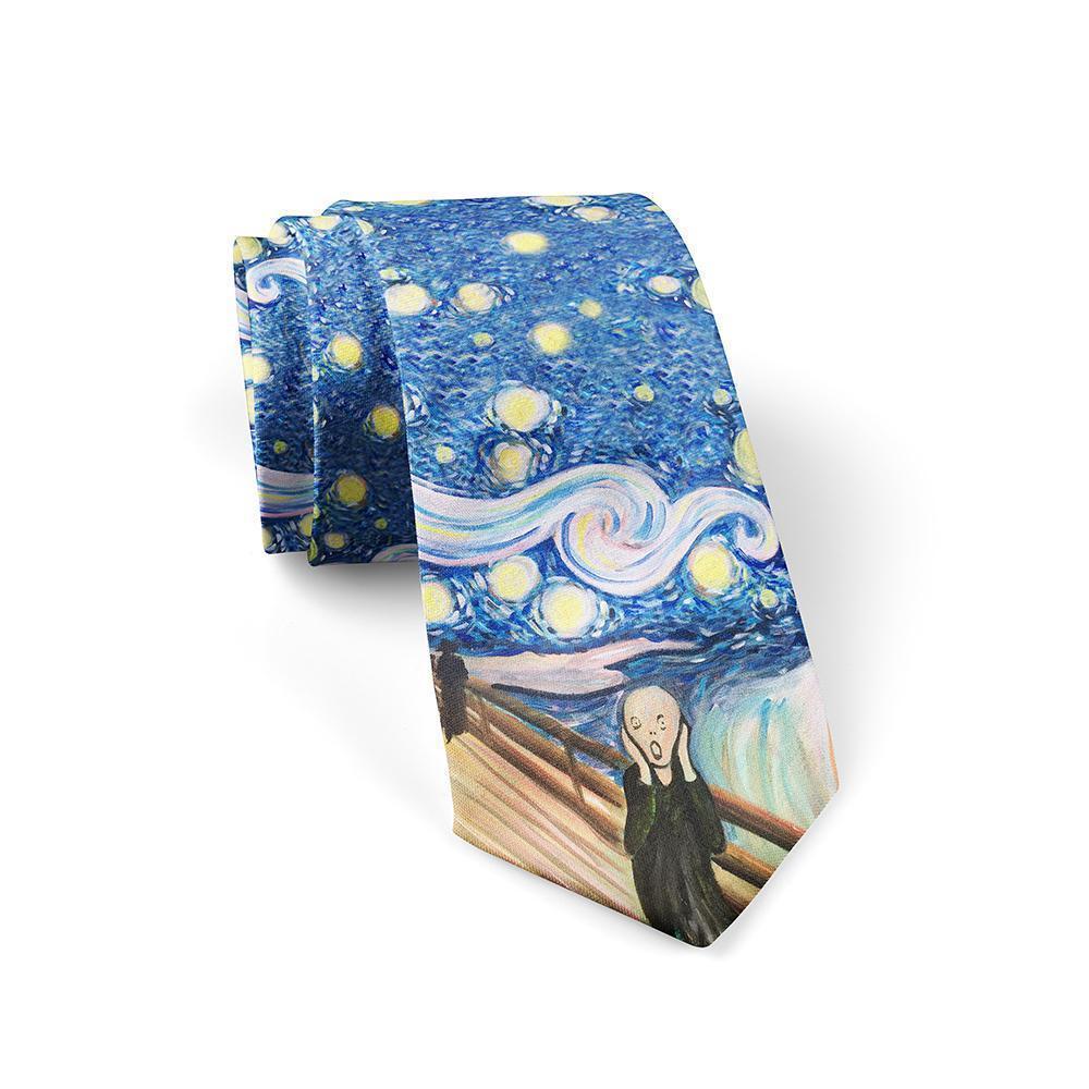 ナチュラルネイビー 【新品】ネクタイ 名画シリーズ ムンク 「叫び