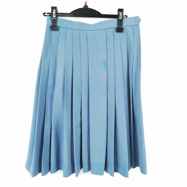 1円 スクールスカート 富士ヨット 学生服 夏物 24前広ヒダ w64-丈63 中学 高校 吊り紐付 プリーツ 制服 女子 中古 グレー ランクC HK2297