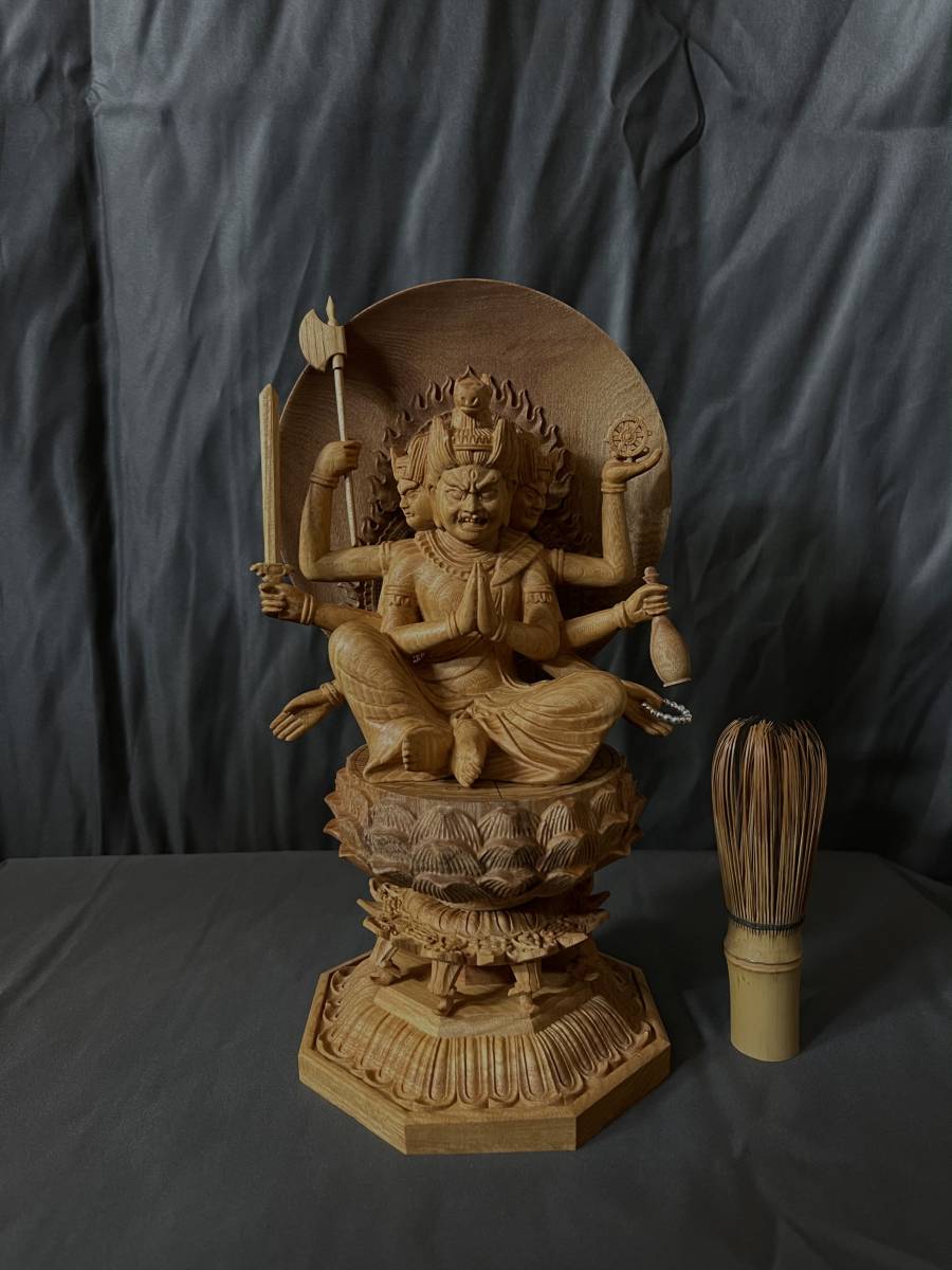 仏教工芸品 総ケヤキ材 極上彫 木彫仏像 馬頭観音菩薩座像 www