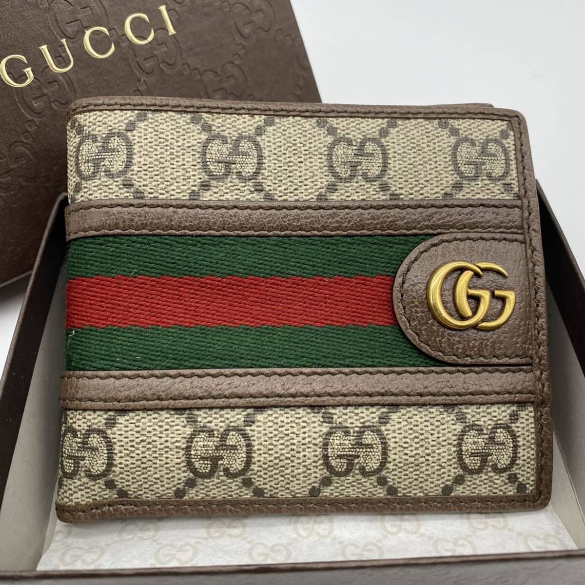 極美品 グッチ 三つ折り財布 オフィディア シェリーライン GG