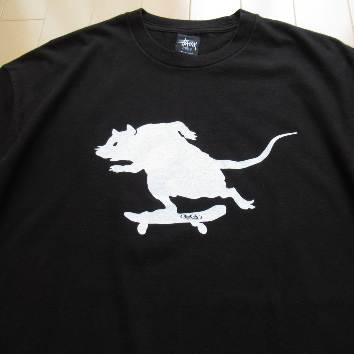 ★即決送込★GOODデザイン! 希少 RAT SKATE L STUSSY T-shirt Tee 半袖 old oldstussy オールド ステューシー M vintage US古着 x 黒 black_画像1