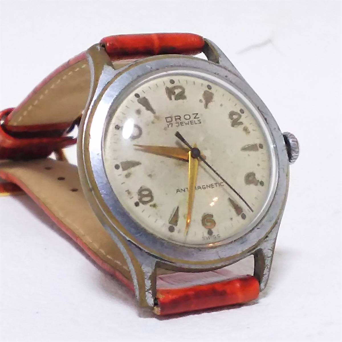 マニア放出品 当時物 アンティーク 腕時計 DROZ ANTIMAGNETIC 17 JEWELS 1505 SWISS 手巻き レトロウォッチ  可動品 希少